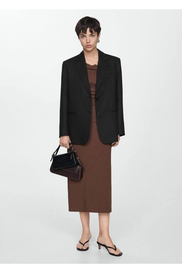 Düğmeli keten blazer ceket - 2