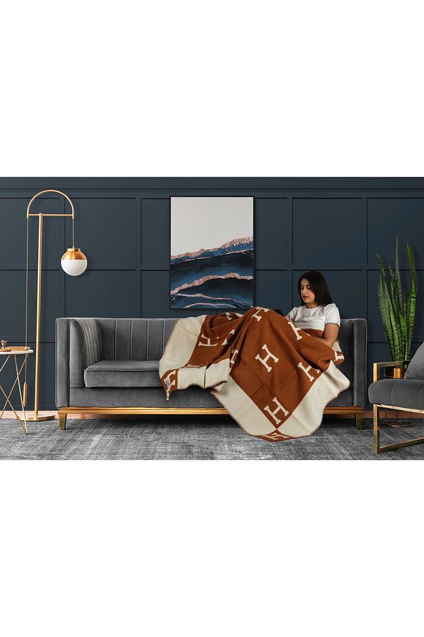 Hermes model yün battaniye - 2
