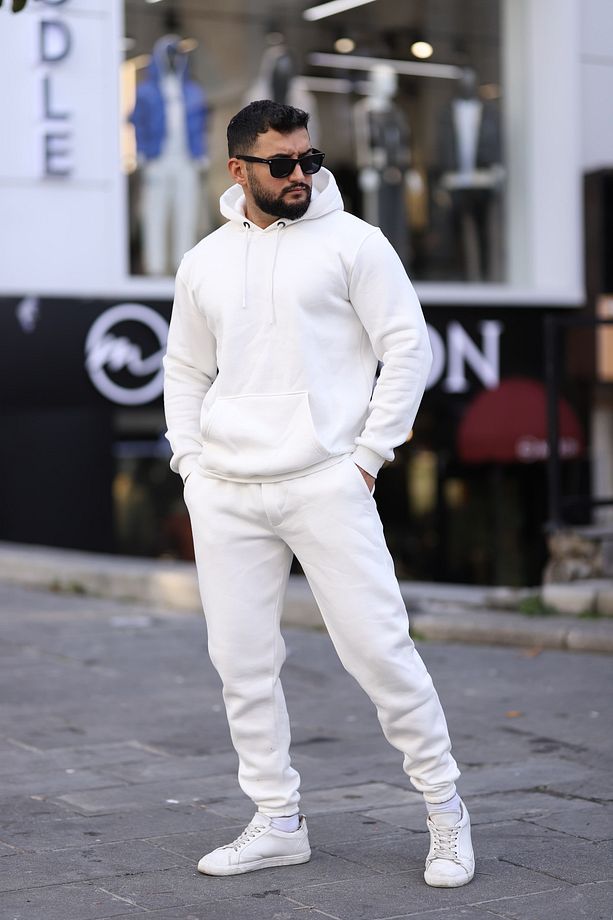 Unisex Kapüşonlu 3 Iplik kışlık kalın Basic Eşofman Takımı - 1