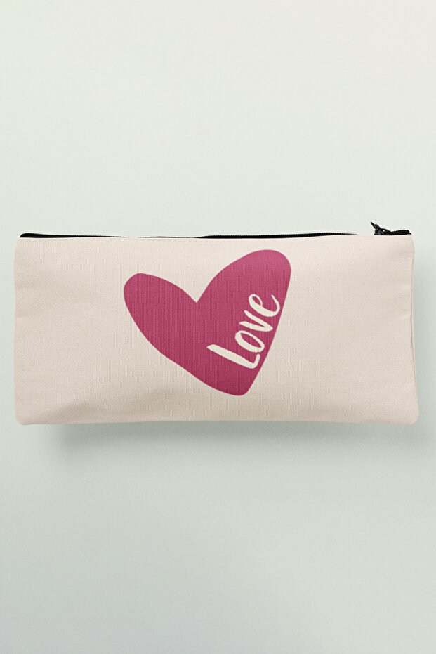 Love Heart Printed Cloth Makeup Bag Pen Holder Wallet