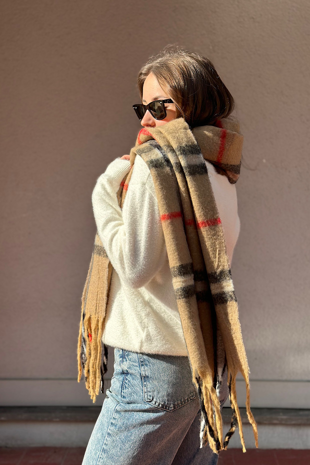 London Exclusive Design Cashmere Textured Thick Fringed Premium Scarf