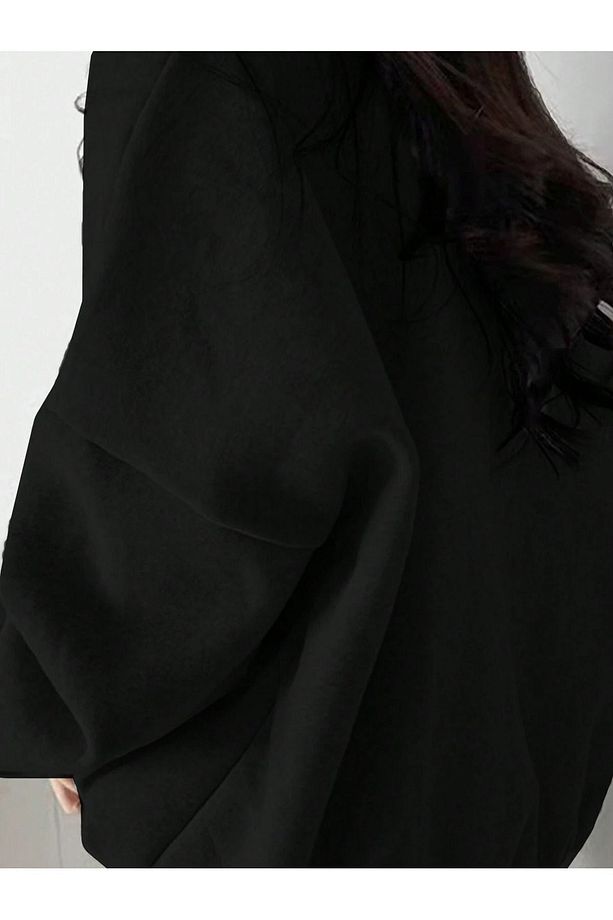 2'Li Normal Isobar Kalın Kışlık Sweatshirt - Siyah Gri Baskılı Oversize Şardonlu Bisiklet Yaka - 3