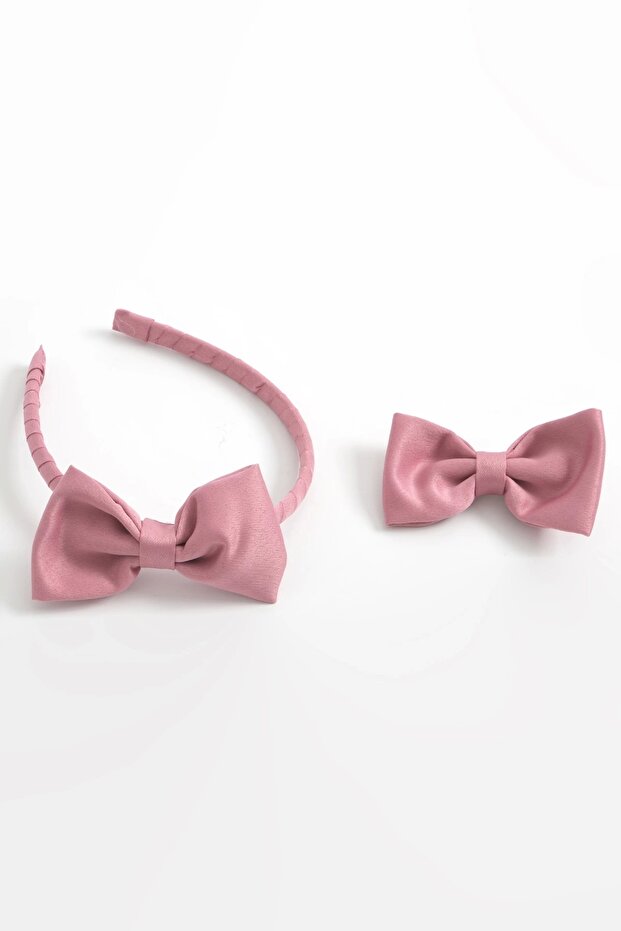 2-Piece Matte Satin Powder Pink Crown and Hair Clip Set