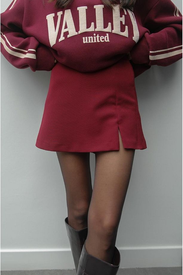 Bordo Mini Şort Etek - 3