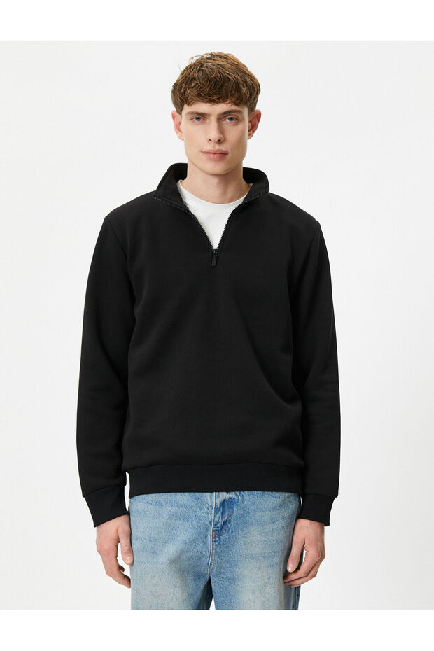 Half Zipper Sweatshirt Basic Stand Collar Ribbed Long Sleeve - 3