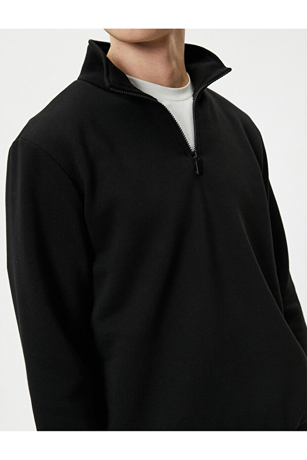Half Zipper Sweatshirt Basic Stand Collar Ribbed Long Sleeve - 5