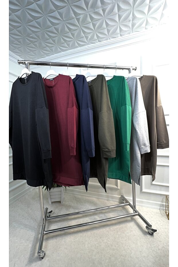 تيشيرت Mehtap كبير الحجم بخيطين - رمادي - 5