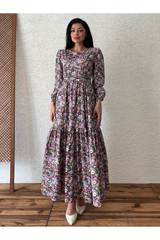 Lilac Hijab - Multi Floral Patterned Layered Dress