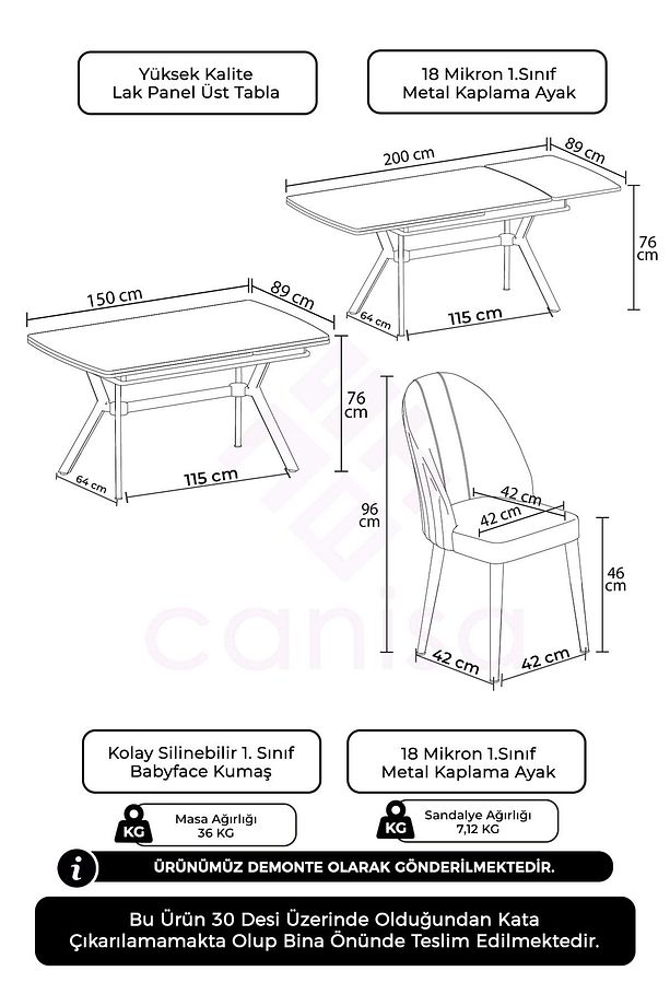 Sim Serisi 89x150 Açılabilir Lak Panel Siyah Mermer Krom Ayak Masa Takımı Ve 6 Antrasit Sandalye - 4