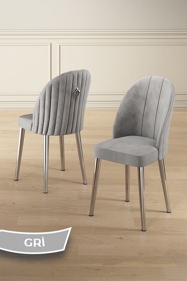 Sim Serisi 89x150 Açılabilir Lak Panel Rampla Gri Krom Ayak Masa Takımı ve 6 Gri Sandalye - 5