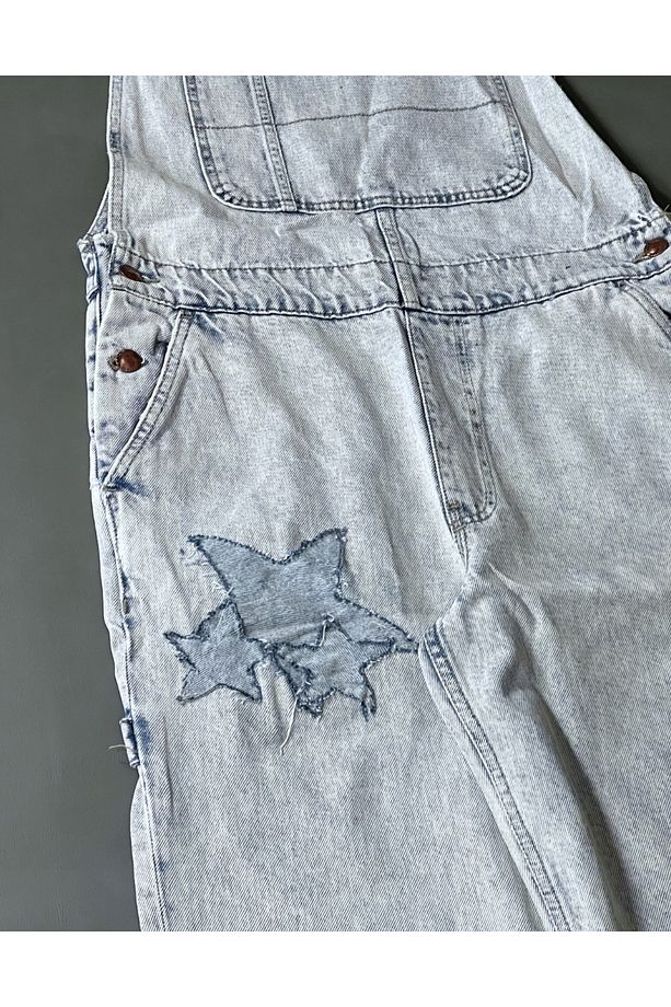 Kot Tulum Mavi Starry Patch Unisex Baggy Salopet - 3