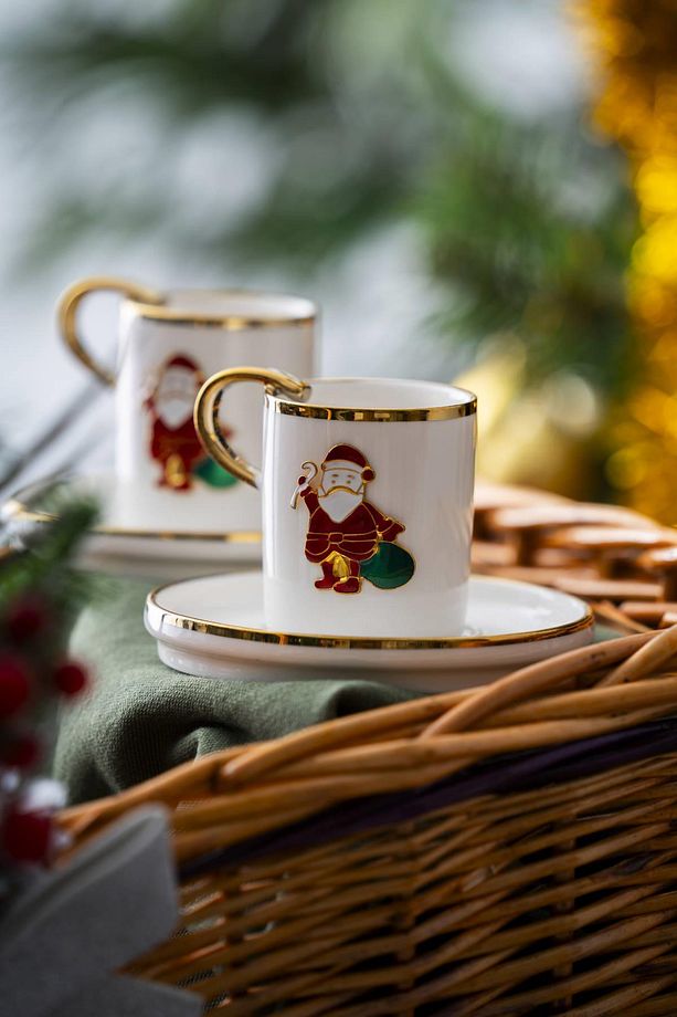Rennes Yılbaşı 2 Kişilik Noel Baba Kahve Fincanı Takımı - 90 ml - 2