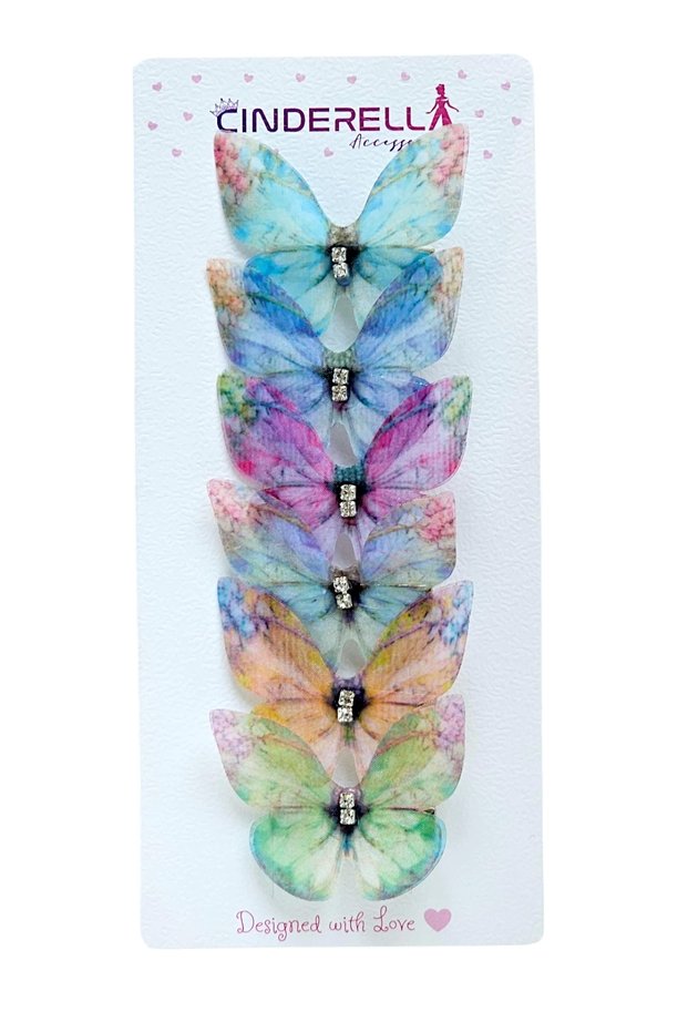 6-Piece Elegant Moving Butterfly Girls' Hair Clip Set Colorful - Small Butterfly Clip Stylish Stone Hair Clip