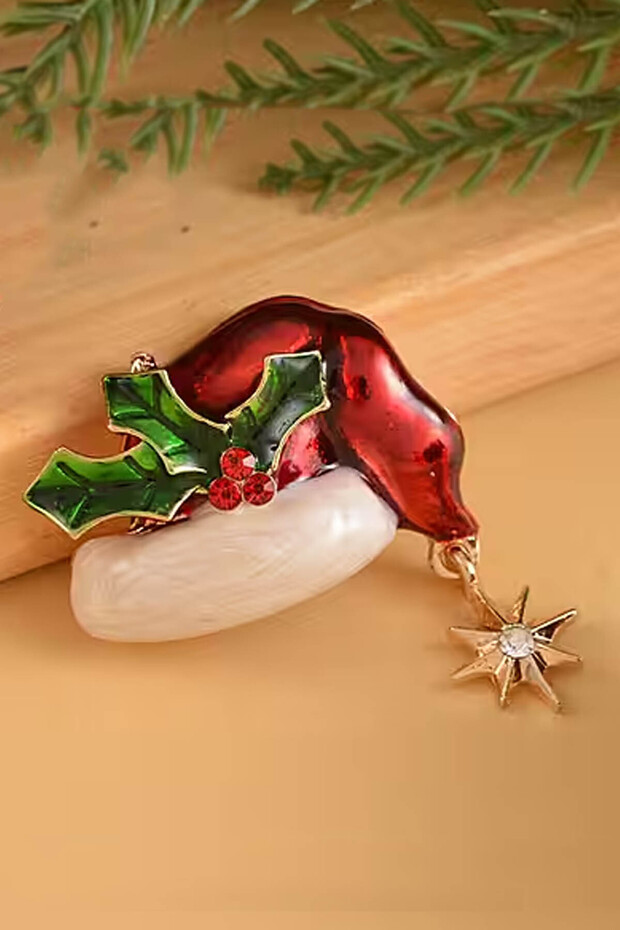 Yılbaşı Şapka Figürlü Broş - 2