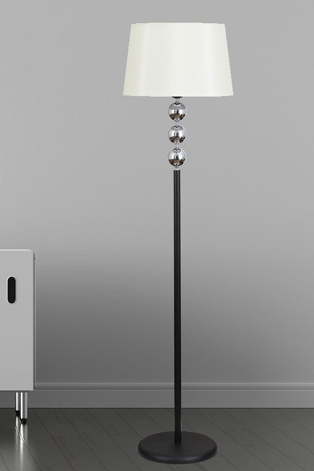 Silva Siyah Krom Metal Lambader Krem Konik Şapka Modern Oturma Odası, Yatak Odası, Salon Lambader - 1