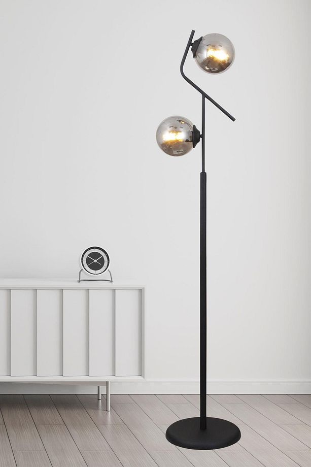 Lugo 2 Li Siyah Lambader Füme Camlı Modern , Oturma Odası ,Yatak Odası , Salon Lambader - 1
