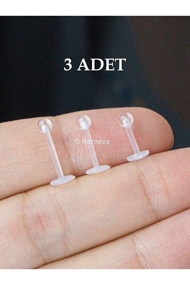 Antialerjik Bioplast Tragus Helix Conch Labret Dudak Kulak Piercingi Silikon Şeffaf Küpe (3 Adet) - 1