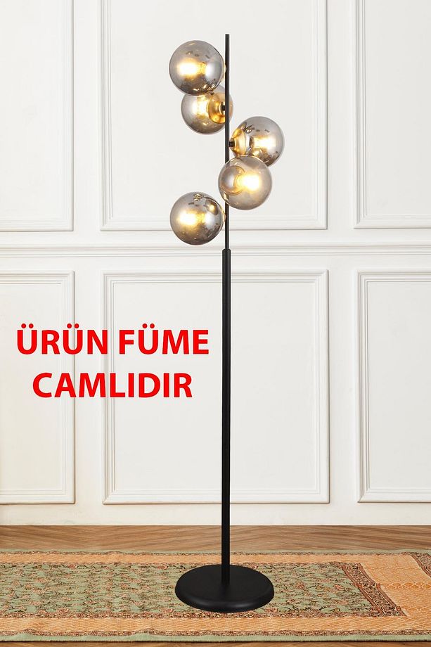 Nida 5 Li Siyah Gold Füme Camlı Lambader - 1