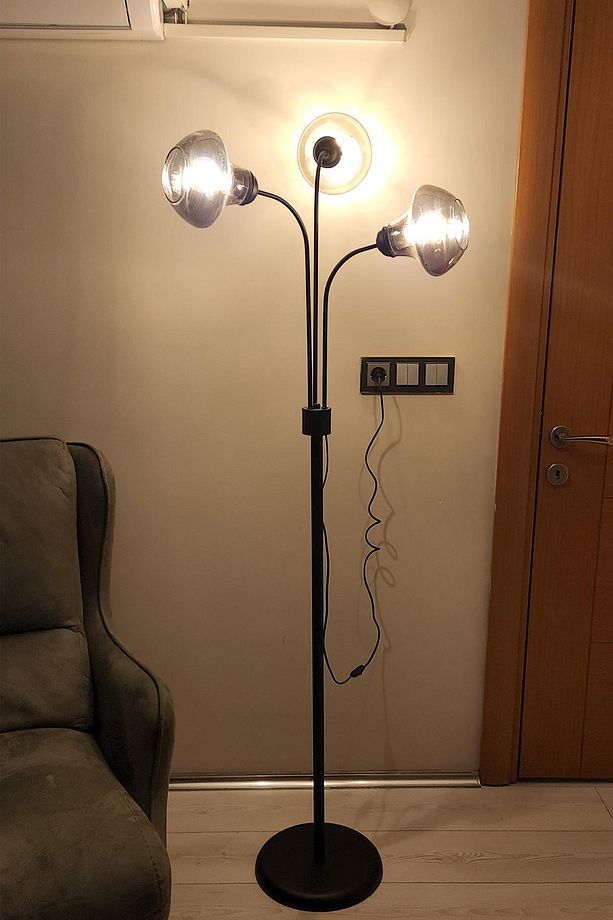 Zambak 3 Lü Siyah Tasarım Metal Ayaklı Lambader 2044F  Oturma Odası-Salon Lambader - 3