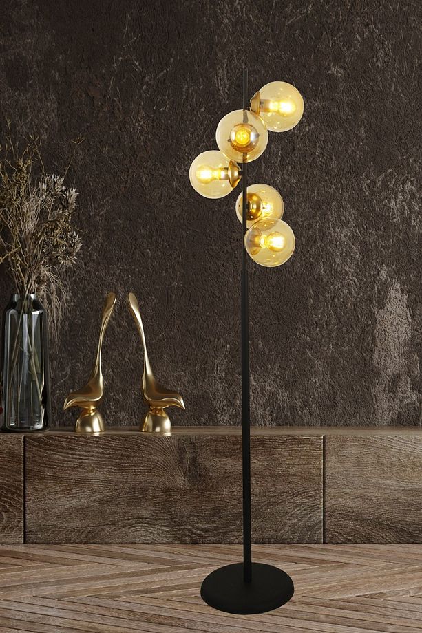 Nida 5 Li Siyah Gold Bal Camlı Lambader - 1