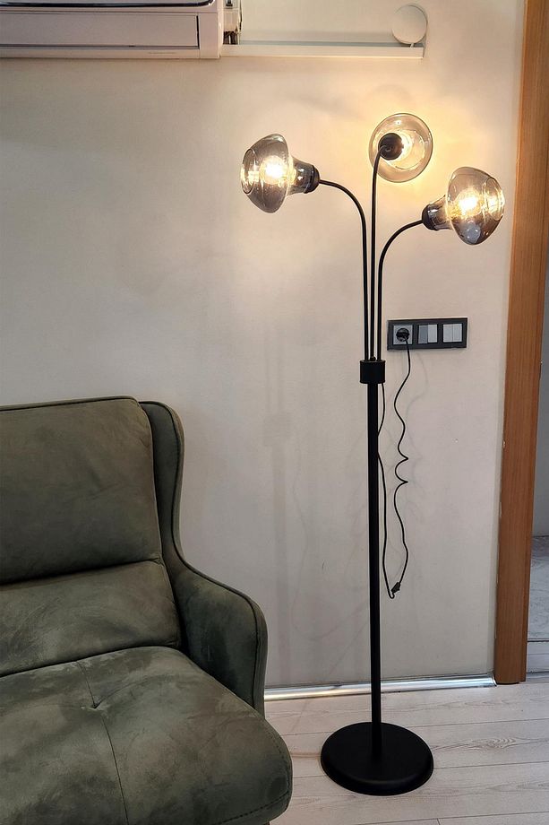 Zambak 3 Lü Siyah Tasarım Metal Ayaklı Lambader 2044F  Oturma Odası-Salon Lambader - 1