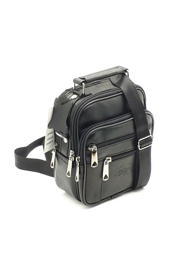 Men's Black Genuine Leather Shoulder and Hand Bag with Steel Case (15X19CM)