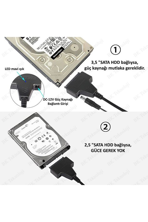 USB 2.0 to SATA 2.5" 3.5" inch HDD SSD Dönüştürücü Adaptör Kablosu - 2