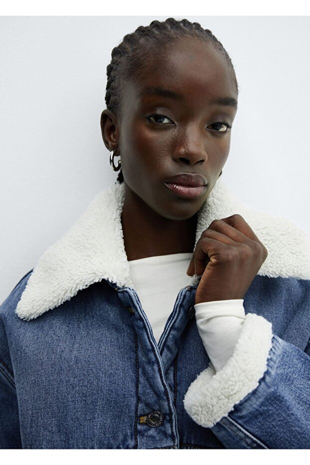 Kürk Görünümlü Oversize Ceket - 8