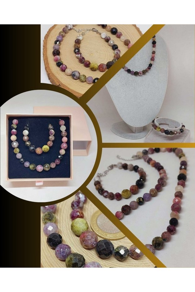 Shining Stars Series Tourmaline Stone Mixed Colors Necklace & Bracelet Set