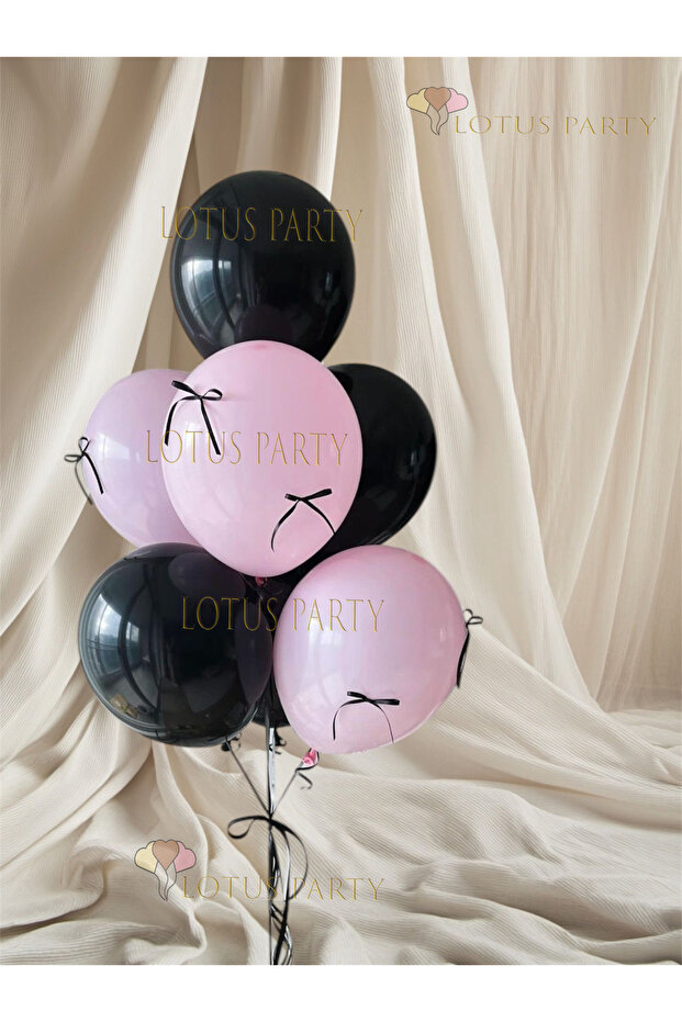 Pink Black Balloon Set with Black Bow - Pink Black Balloon Set with Ribbon