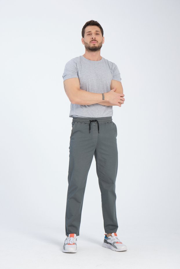 Men's Jogger Anthracite Relaxed Fit 98% Cotton Straight Leg Elastic Waist Lux Jogger Fabric Pants