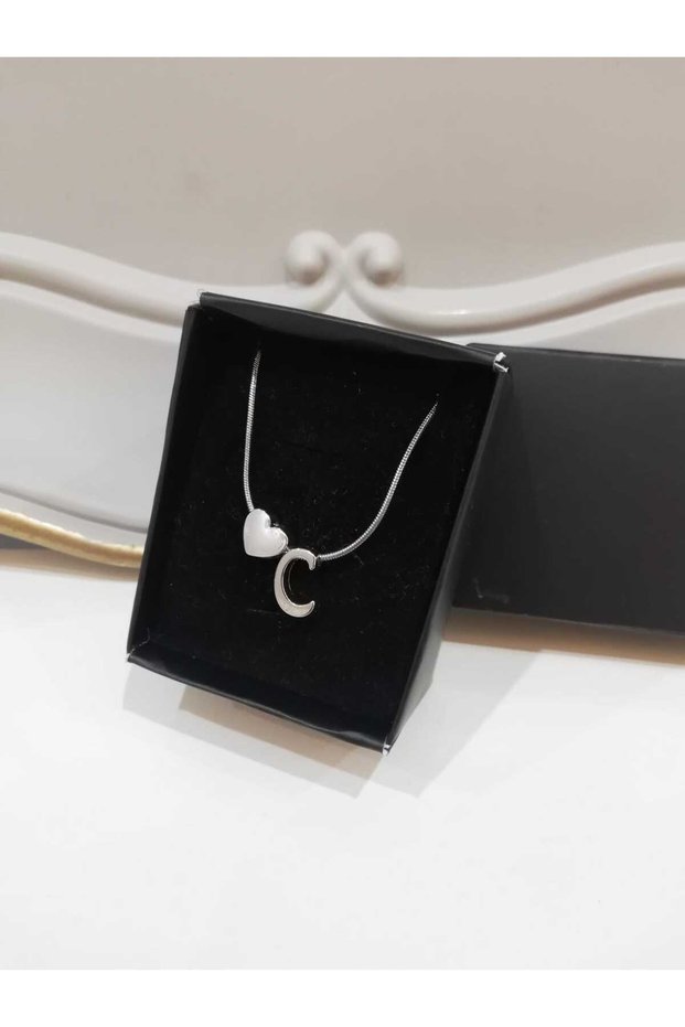 Women's Silver Steel Chain Heart Letter Necklace, Initial Letter Necklace