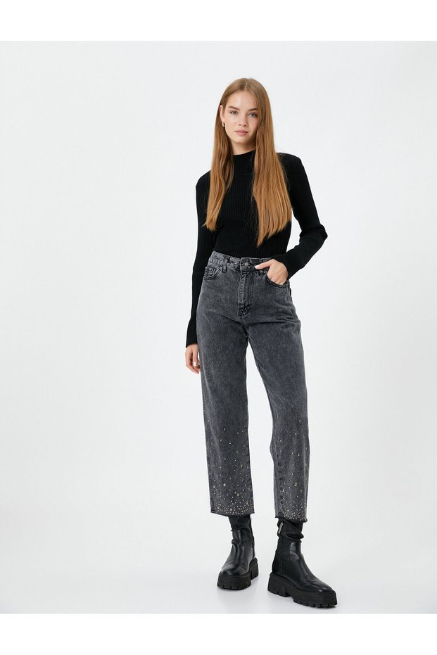 Short Wide Leg Stoned Jeans Pocket Cotton - Bianca Jean
