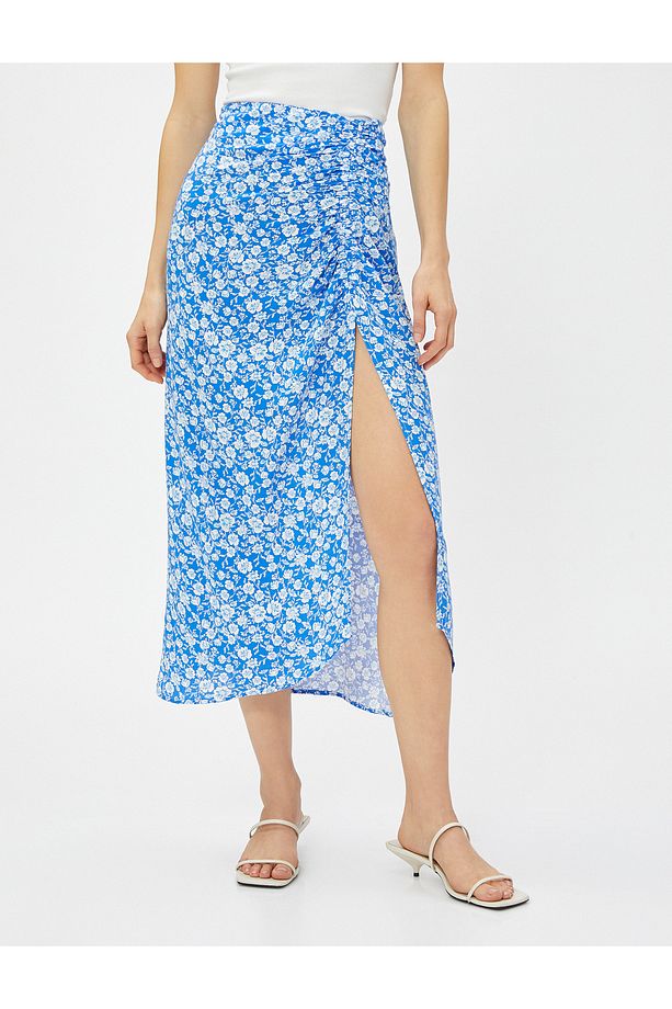 Midi Etek Çiçekli Yırtmaçlı Ecovero® Viscose - 3