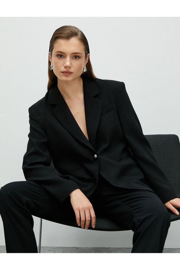Classic Blazer Jacket with Single Button Pocket