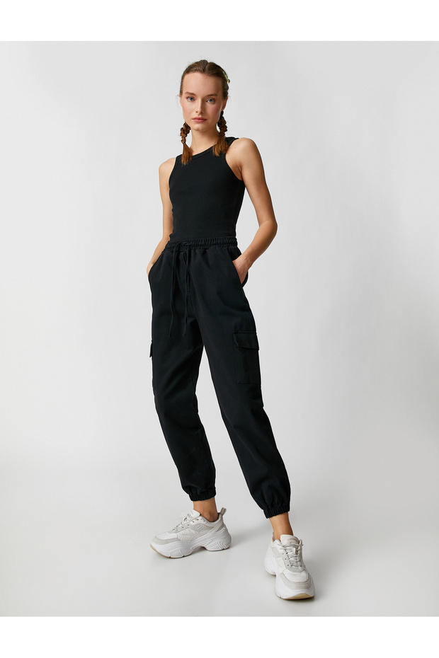Cargo Pants with Lace Waist and Side Pocket Detail
