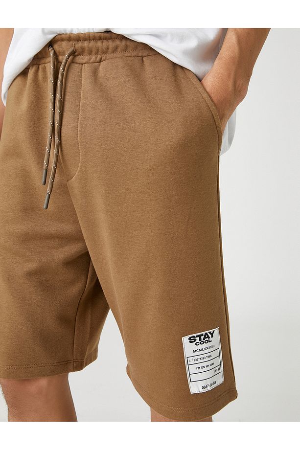 Basic Şort Beli Bağcıklı Slogan Etiket Baskılı Cepli - 5