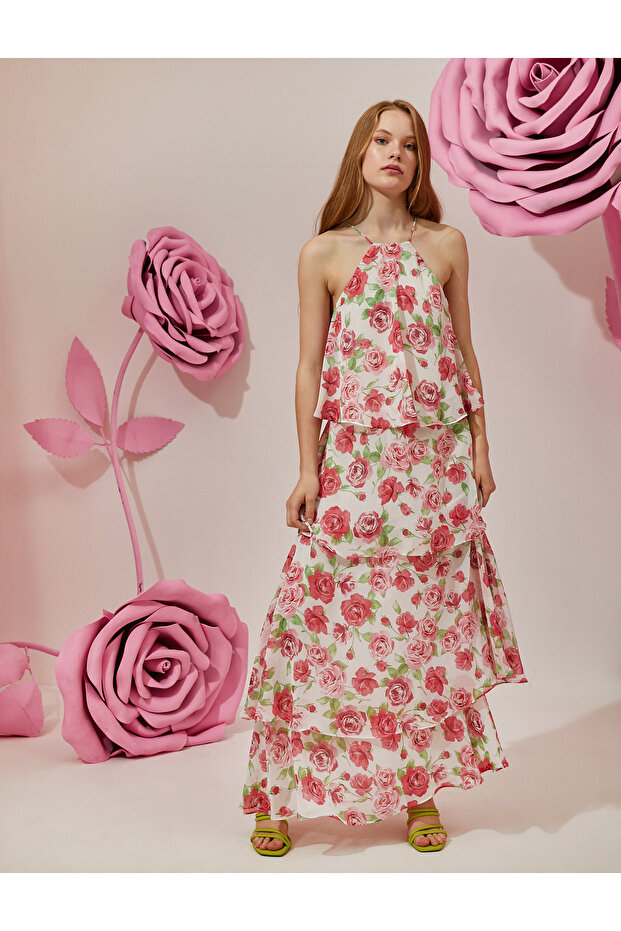 Rochie lungă stratificată cu decolteu - 3