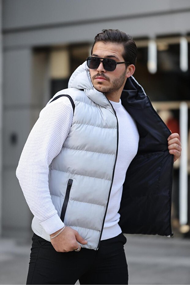 Waterproof Hooded Gray Inflatable Vest