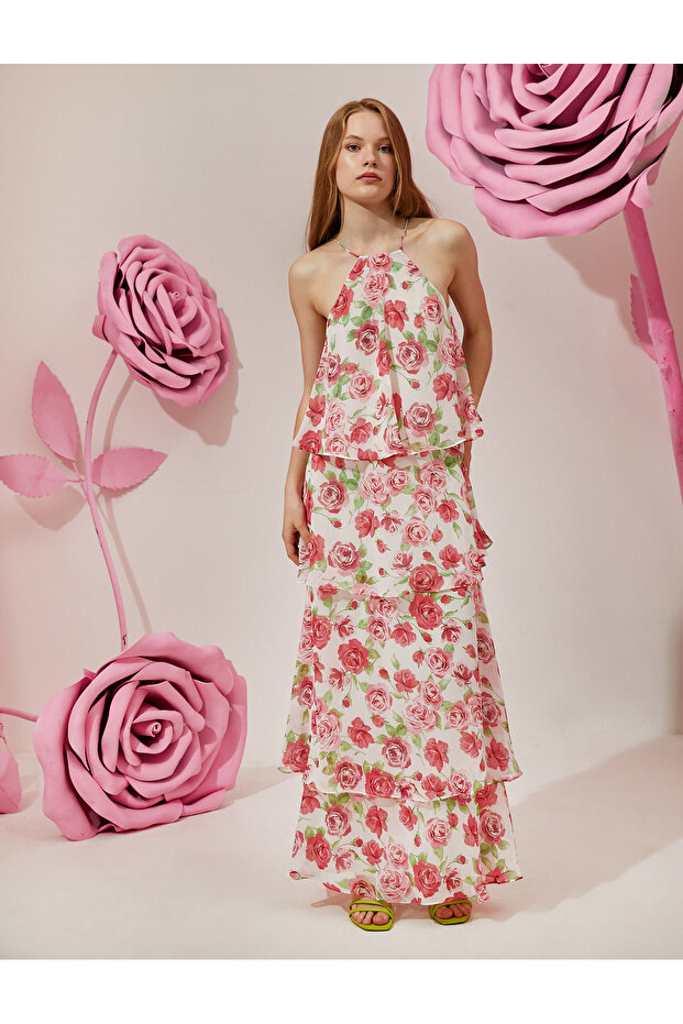 Rochie lungă stratificată cu decolteu - 2