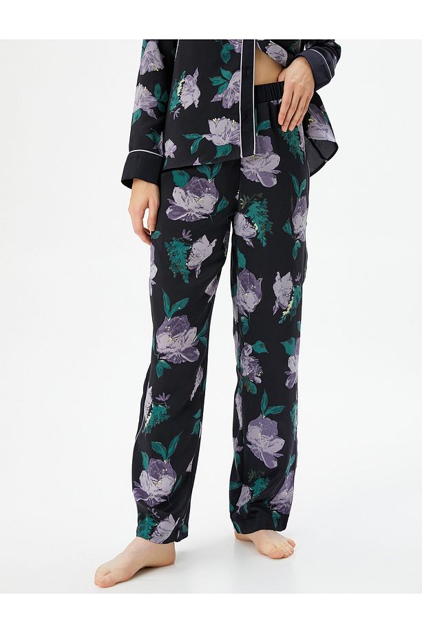 Çiçekli Pijama Altı Beli Lastikli Düz Paça - 4