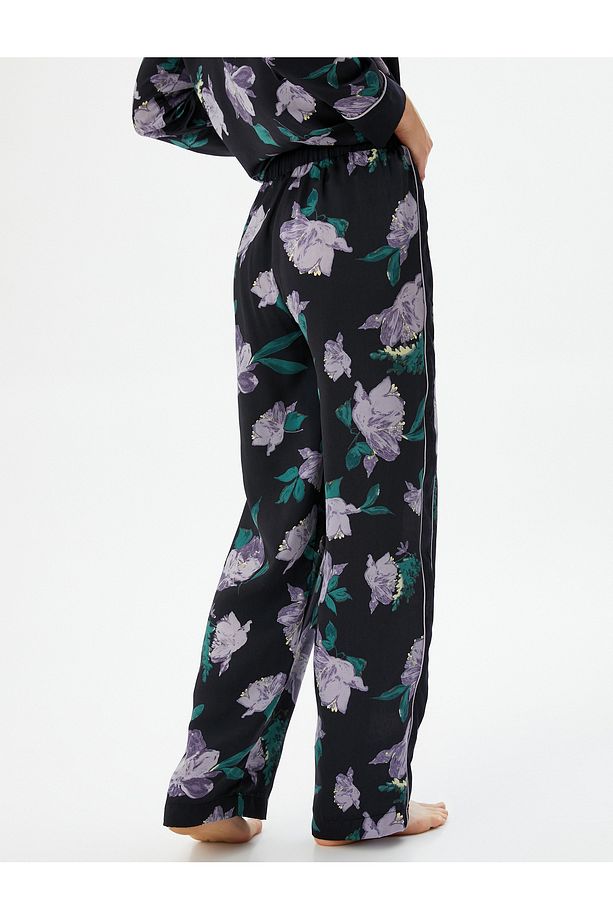 Çiçekli Pijama Altı Beli Lastikli Düz Paça - 5