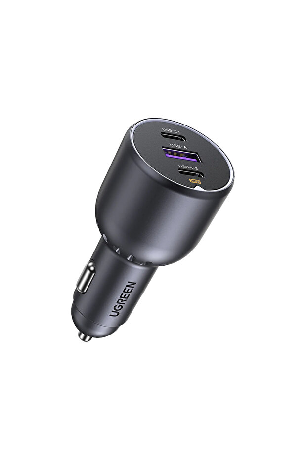 شاحن سيارة سريع الشحن بمنفذين USB-C وUSB بقوة 130 وات - رمادي