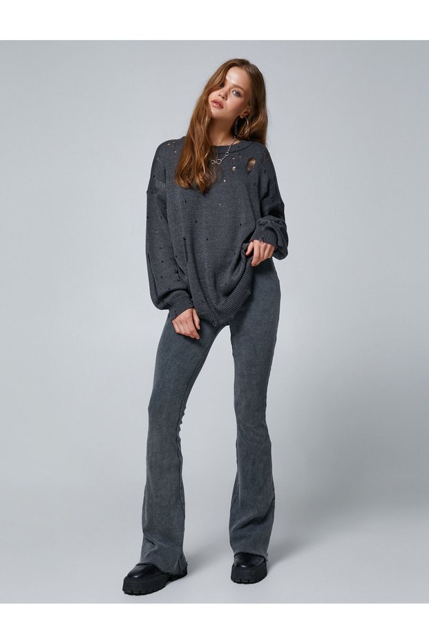Flared Leg Leggings Pants with Elastic Waist Ribbed