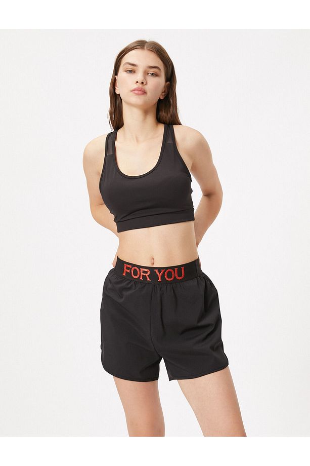Spor Taytlı Şort Slogan İşlemeli - 2