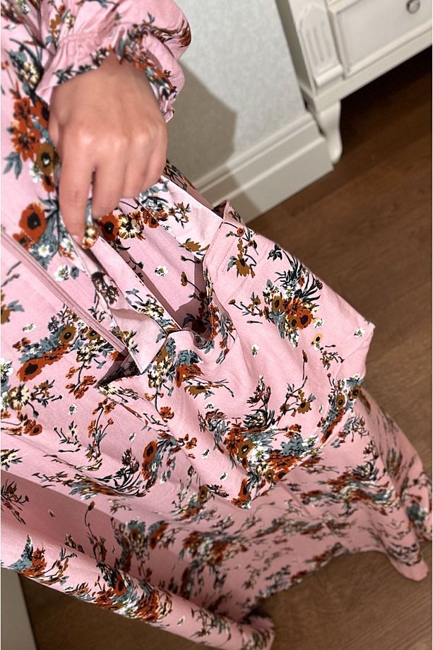Pratik Ve Kullanışlı Pamuklu Namaz Elbisesi, Pembe, Çiçek Desenli - 4