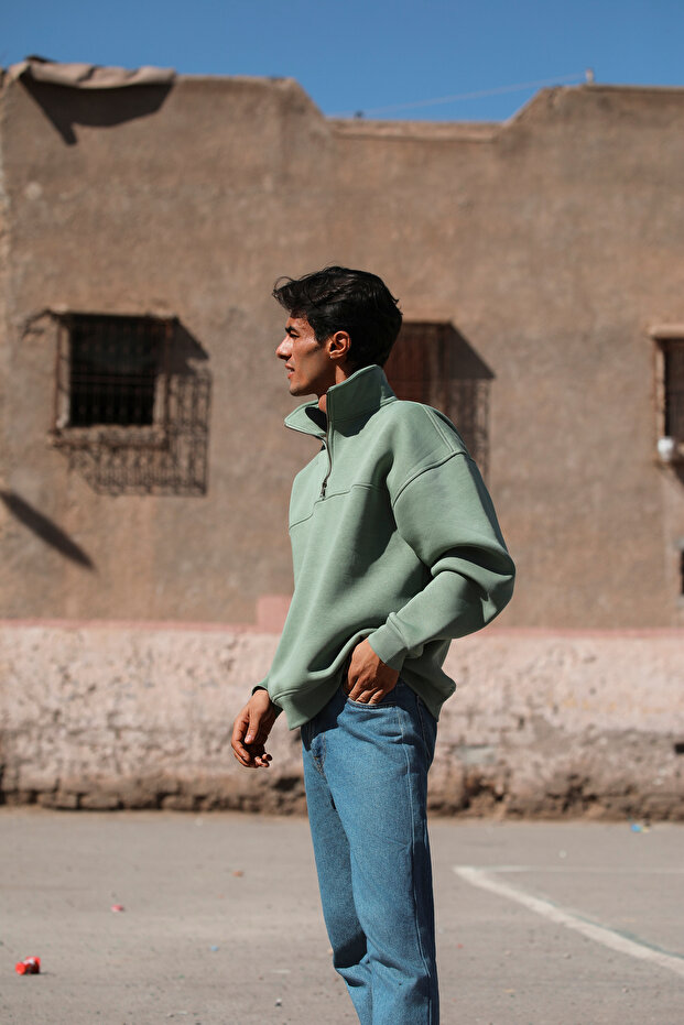 سويت شيرت ليبر أوليف كبير الحجم بنصف سحاب - 3