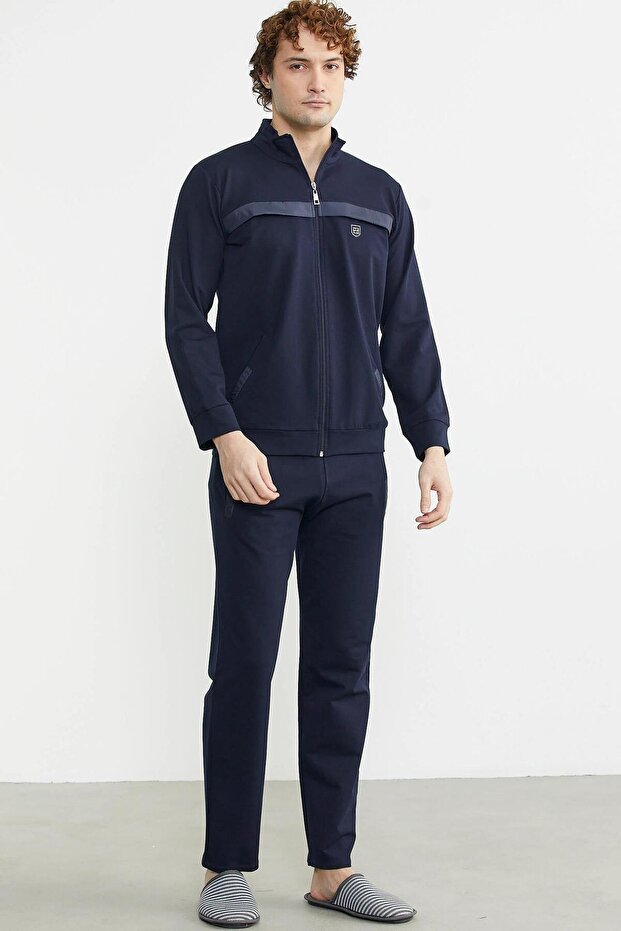 84414 Stand Collar Zippered Pocket Tracksuit Set