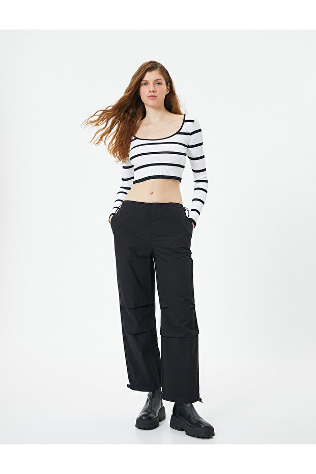 Oversize Parachute Trousers with Floor Detail and Pockets Cotton