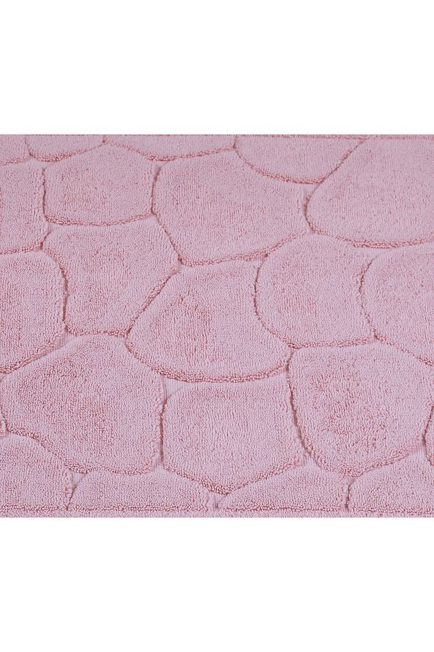 Ayak Havlusu %100 Pamuk Sertifikalı, Taş Desenli Jakarlı Banyo Paspası Üstün Emici Pembe 50x70cm - 6